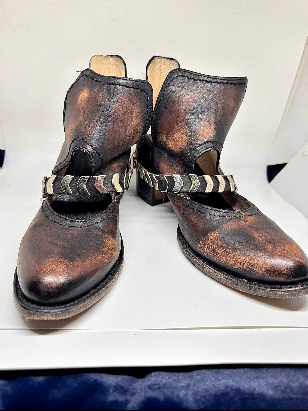 Freebird Leather Blade booties in Brown & Black